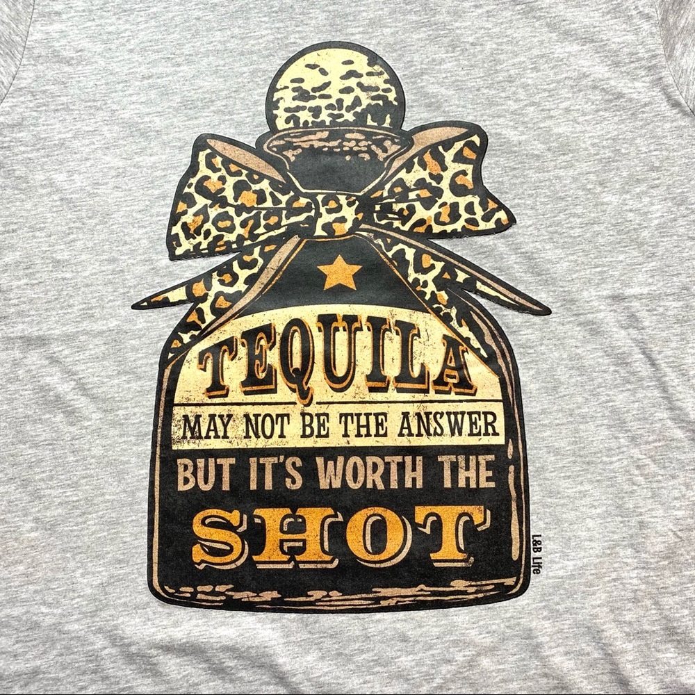 New women's unisex gray tee with a tequila shot. lol